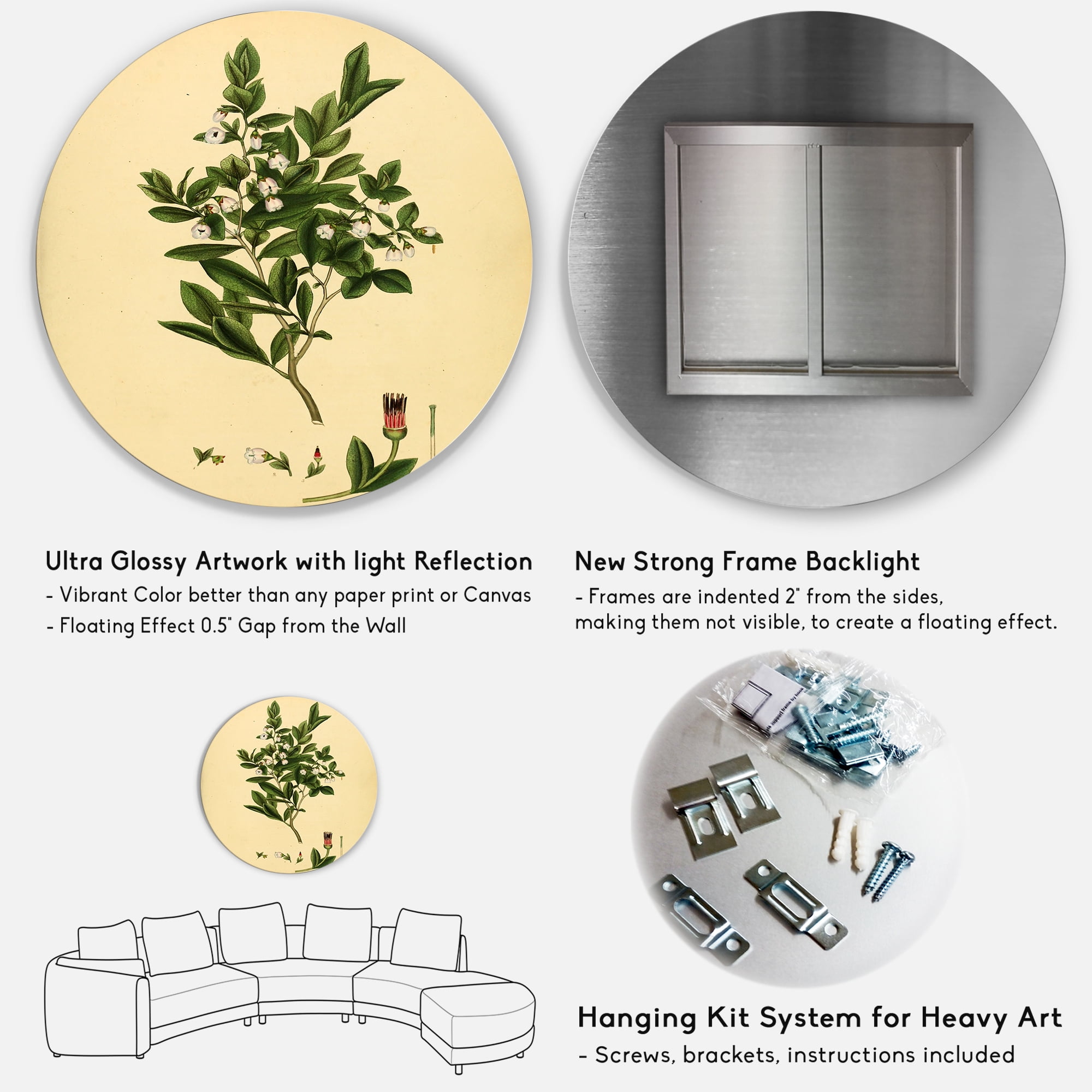 Designart 'Ancient Plant Life XXV' Traditional Circle Metal Wall Art 36x36 - Disc of 36