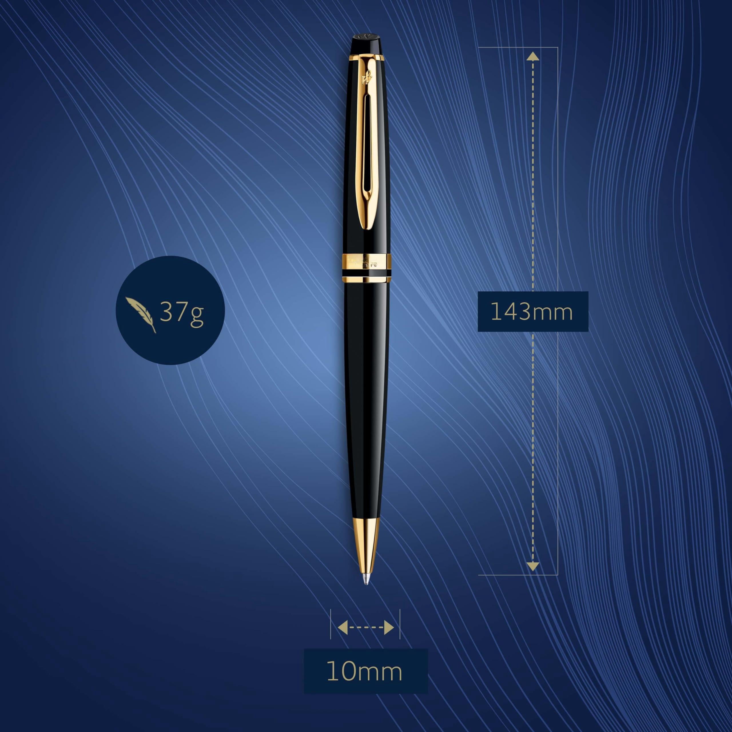 Expert Ballpoint Pen  Black With Golden Trim Medium Tip Blue Ink Gift Box