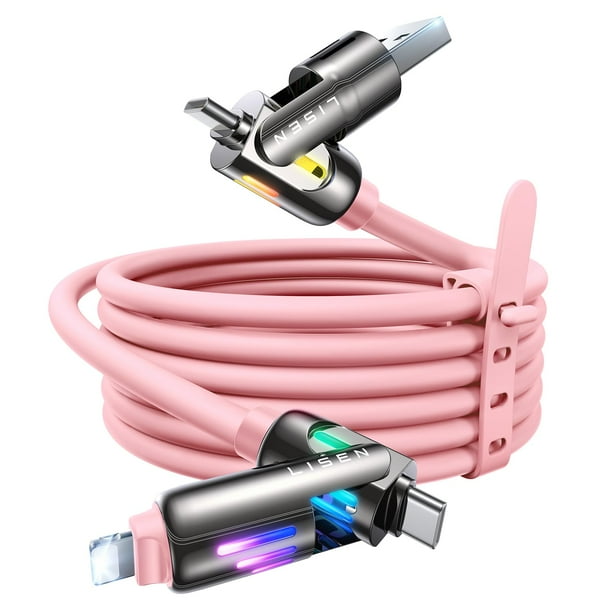 Cable de carga LISEN Rosa 240W Chubby USB C 4 en 1 2m