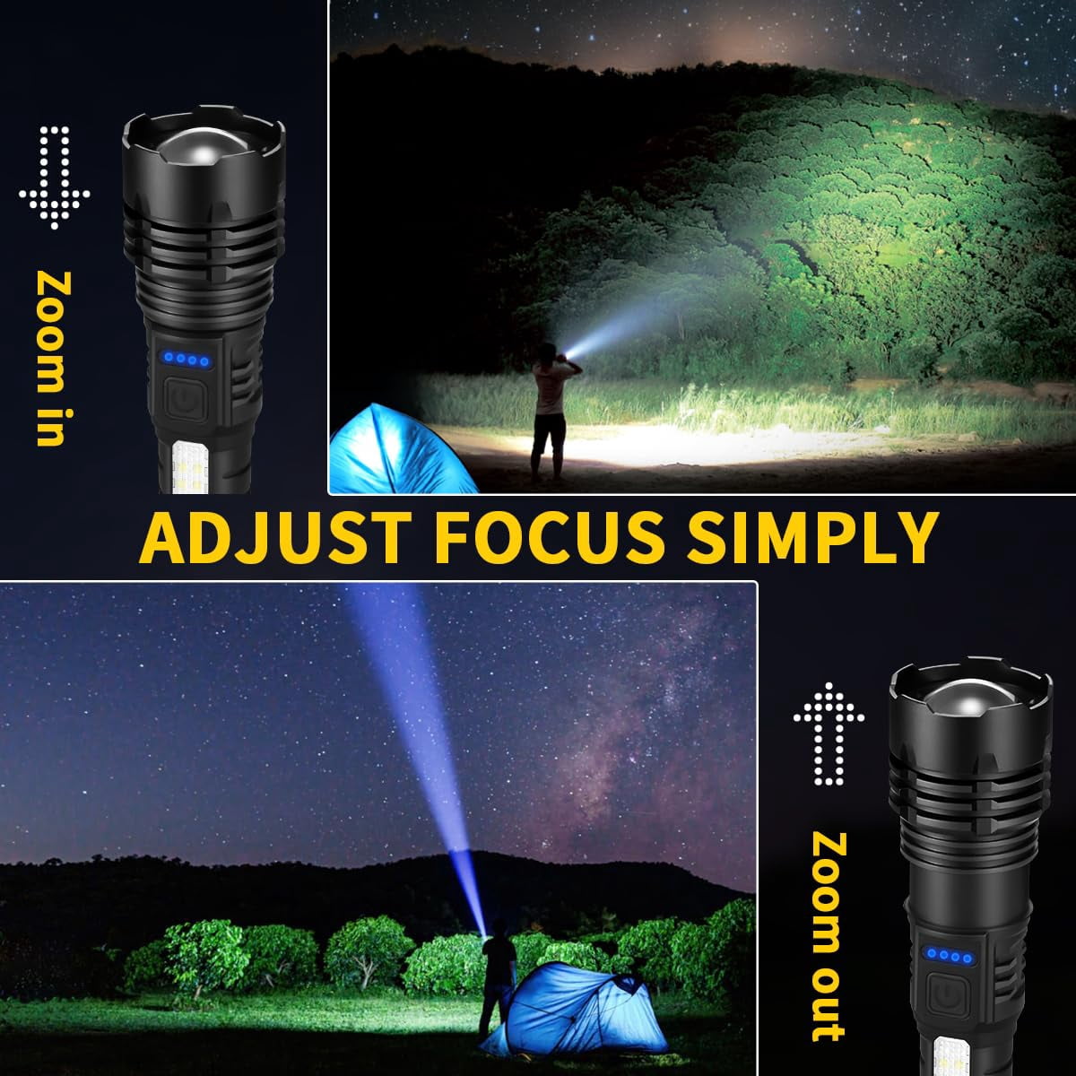 4pack Rechargeable High Lumens LED Flashlight for Home Emergency Camping Outdoor Use