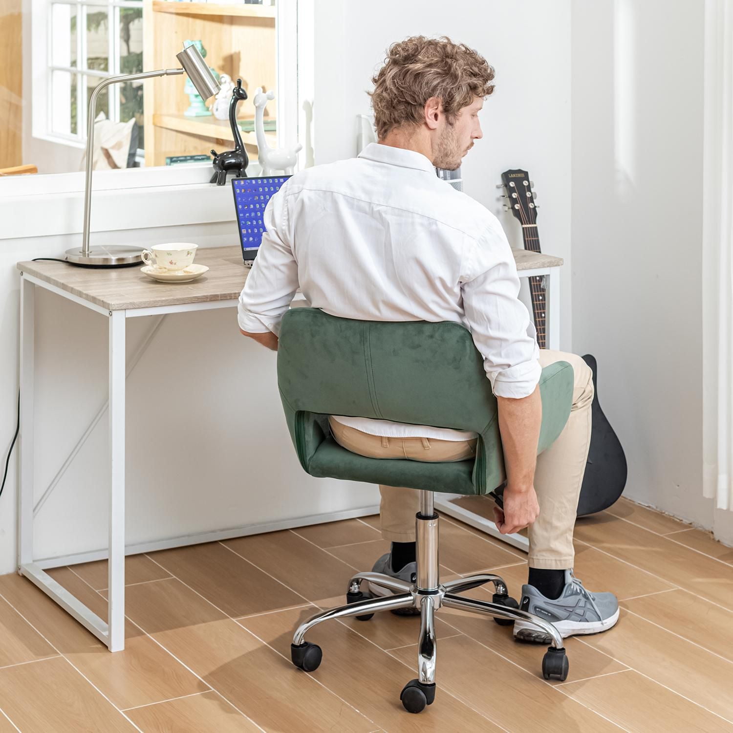 Homy Casa Adjustable Office Chair, Upholstery Desk Task Chair with Chrome Base, Swivel Task Chair with Wheels
