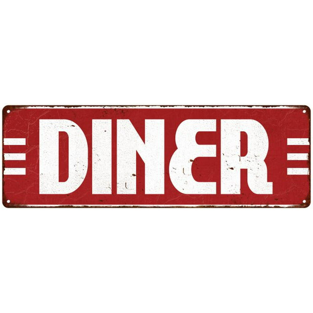 Diner Red Restaurant Diner Food Vintage Look Metal Sign 6x18