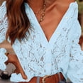thumbnail image 6 of Pxiakgy Women's Dressy Casual Lace Blouse Long Sleeve Button Up Shirts Tops Spring Fall Fashion Clothes Hollow Out Dressy Eyelet Tops for Women Casual Lace Blouse Long Sleeve Up Shirts Tops Blue Xl, 6 of 9
