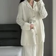thumbnail image 1 of Korean Sleepwear Women Pajama Sets Solid Color Piiama Ruffles Pants Sets for Women 2 Pieces Autumn Night Wears Button Home Suit, 1 of 4