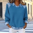 thumbnail image 3 of YuXingFu Cotton Tops for Women Casual Summer Long Sleeve Crew Neck Wrap Tops - Side Pocket for Spring Blue XL, 3 of 6