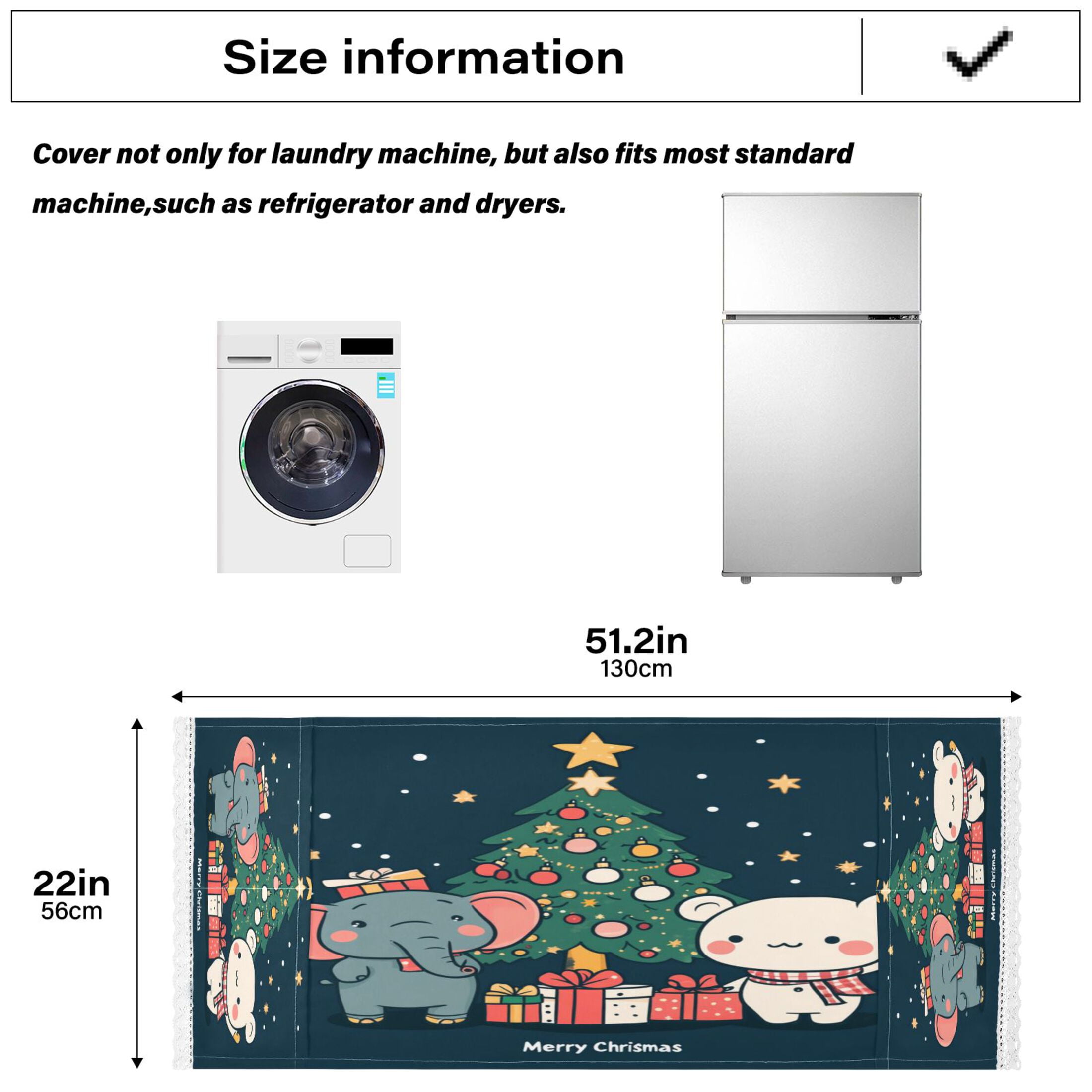 Cute Elephant and White BearWasher and Dryer Covers Dust-Proof and Oil Resistant Fridge Cover with 4 Storage Pockets Washing Machine Top Cover for Laundry Kitchen Home 51.2 x 22 In