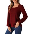 thumbnail image 4 of INSPIRE CHIC Women's Ribbed Knit Top Casual Lightweight Puff Sleeve Square Neck Sweater, 4 of 5