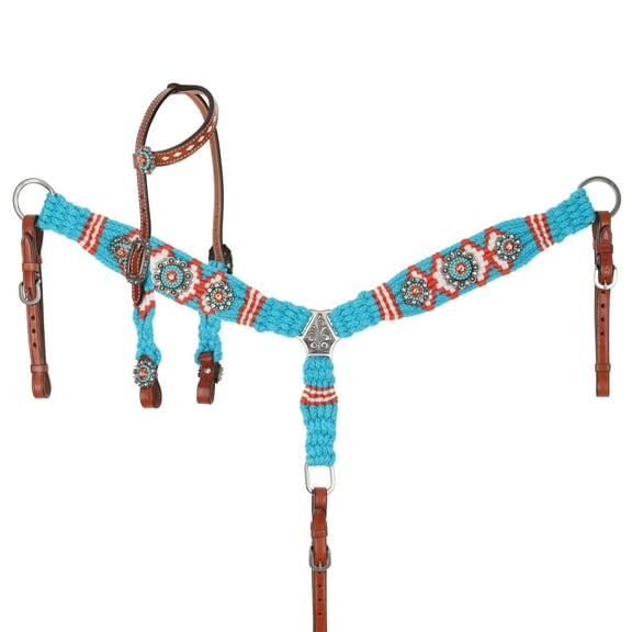 Showman Citrus Sea Mohair Single Ear Headstall & Breast Collar Set - Pony Size