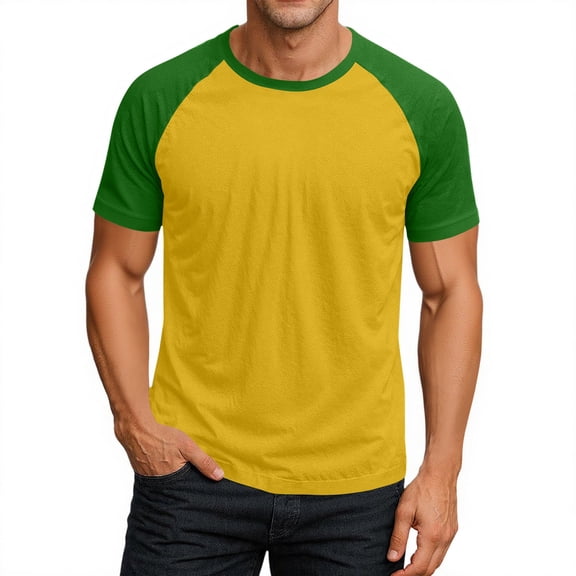 Godokuleh Baseball T Shirts for Men Raglan Short Sleeve Crewneck Tees Color Block Casual Slim Fit Tops Workout Fashion Shirt Green L