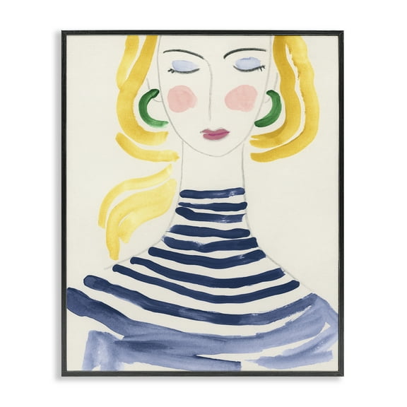 Stupell Industries Woman in Stripes People Painting Black Framed Art Print Wall Art, 11 x 14