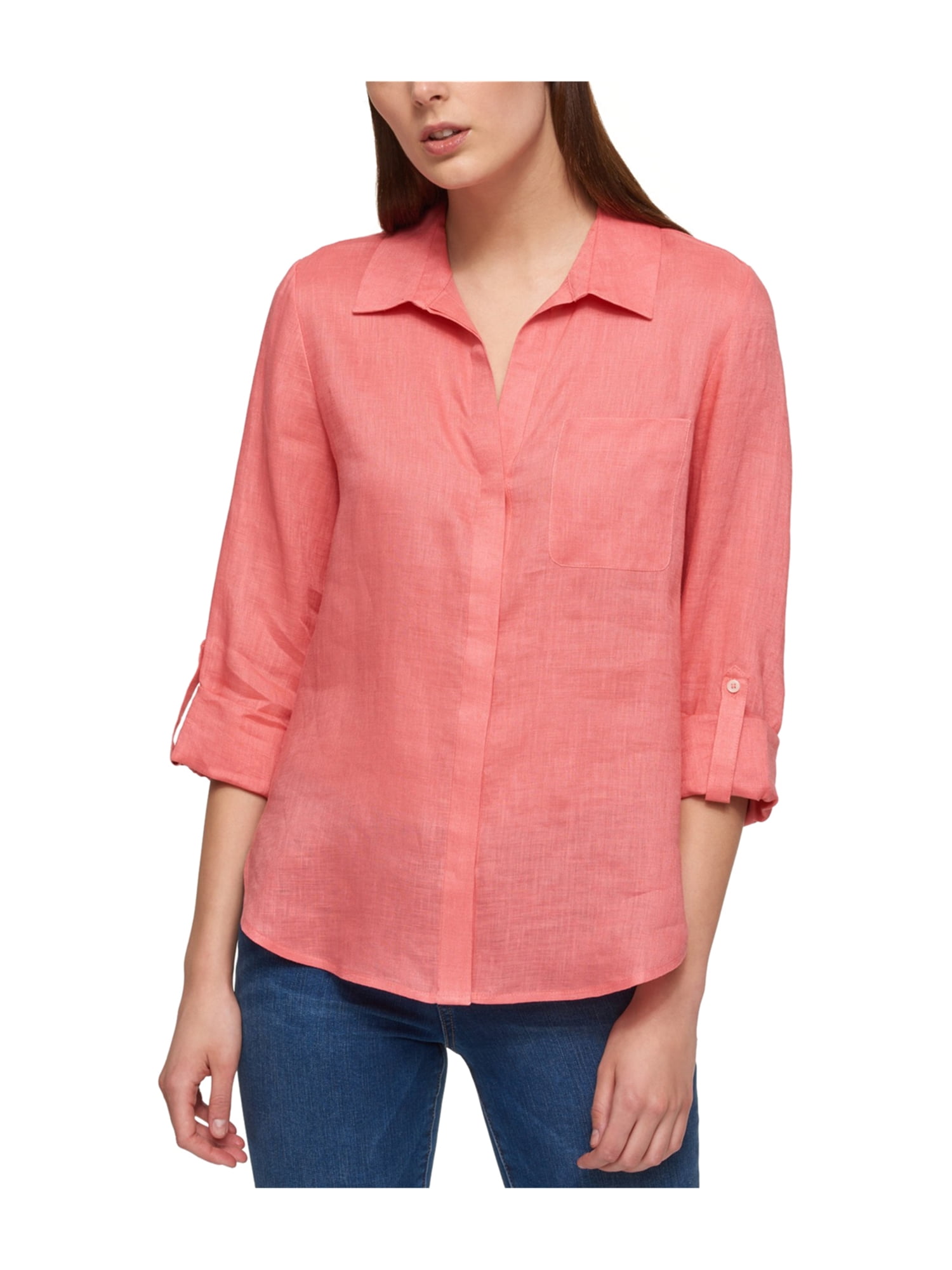 Tommy Hilfiger Womens RollTab Button Up Shirt d1c XS Walmart Canada