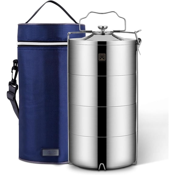 120 oz Stainless  Stackable Lunch Box for Adult, Huge Capacity Bento Box with Stackable 4 Tier  Container, and Lunch Bag (120 Ounces 4-Layers Bento)