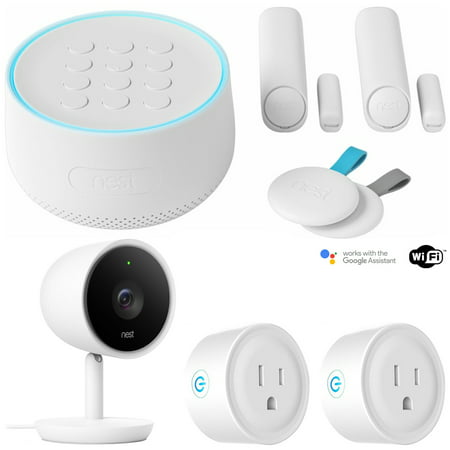 Nest Secure Alarm System Starter Pack (H1500ES) w/ Security Camera Bundle Includes, Nest Cam Indoor IQ Smart Wi-Fi Security Camera (NC3100US) and Deco Gear 2 Pack WiFi Smart Plug