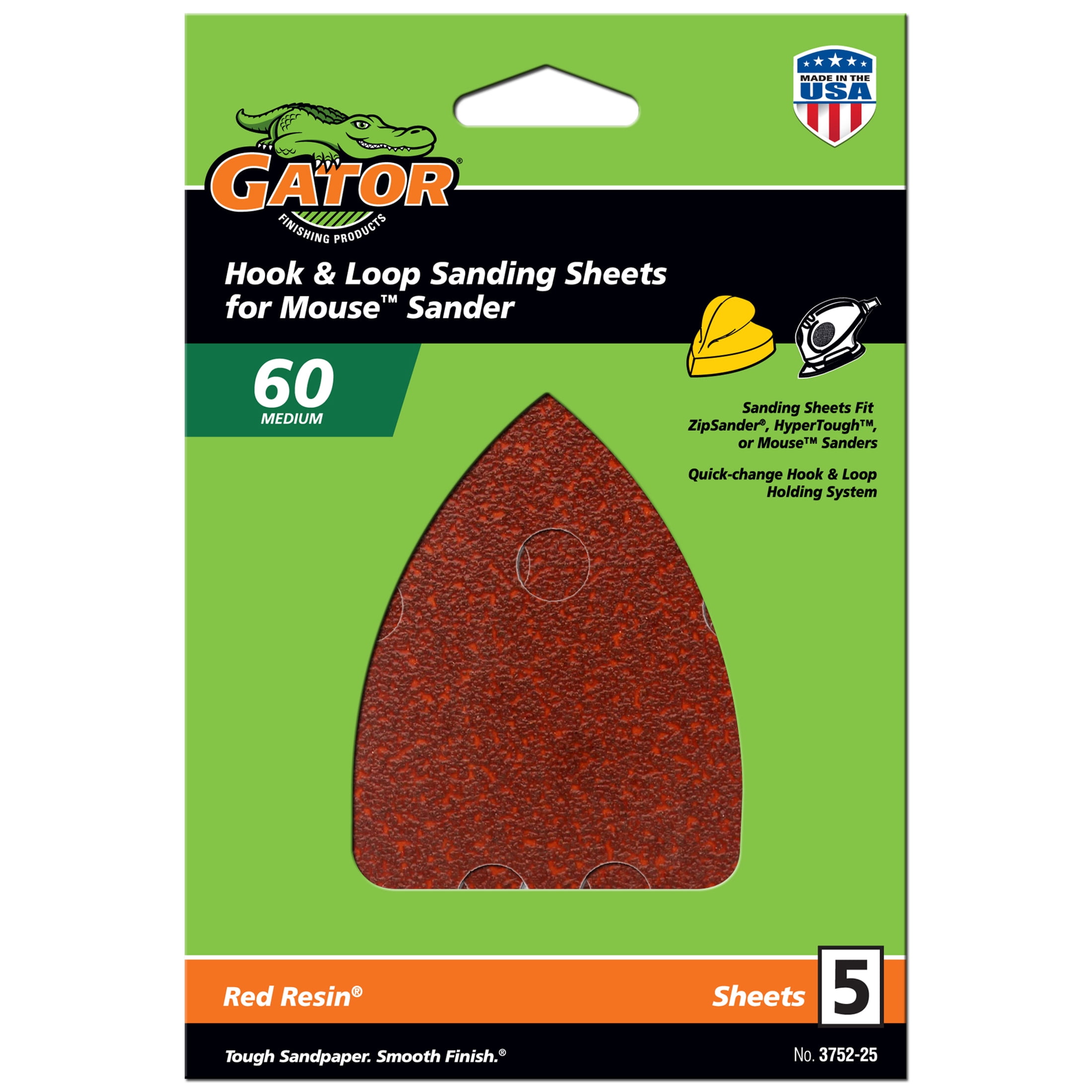 Gator Aluminum Oxide Hook and Loop Mouse Detail Sanding Sheets, 120-Grit, 5-Pack, 3754-25