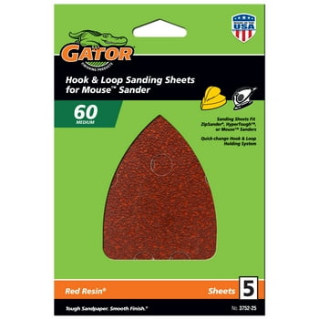 Gator Aluminum Oxide Hook and Loop Mouse Detail Sanding Sheets, 120-Grit, 5-Pack, 3754-25