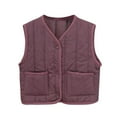 thumbnail image 2 of WAVSUF Plush Down Vest for Children's Girls Winter Jacket Vest Retro Round Neck Cotton Solid Color Waistcoat Purple Size 2 Years, 2 of 3
