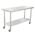 thumbnail image 1 of Table de Travail en Acier Inoxydable NSF - 60x24x35 Pouces - Tablette Inférieure Réglable, Robuste, avec Roulettes, Crochets, Bord Courbé, Sans Plaque Arrière, pour Restaurant, Garage et Brasseries, 1 of 6