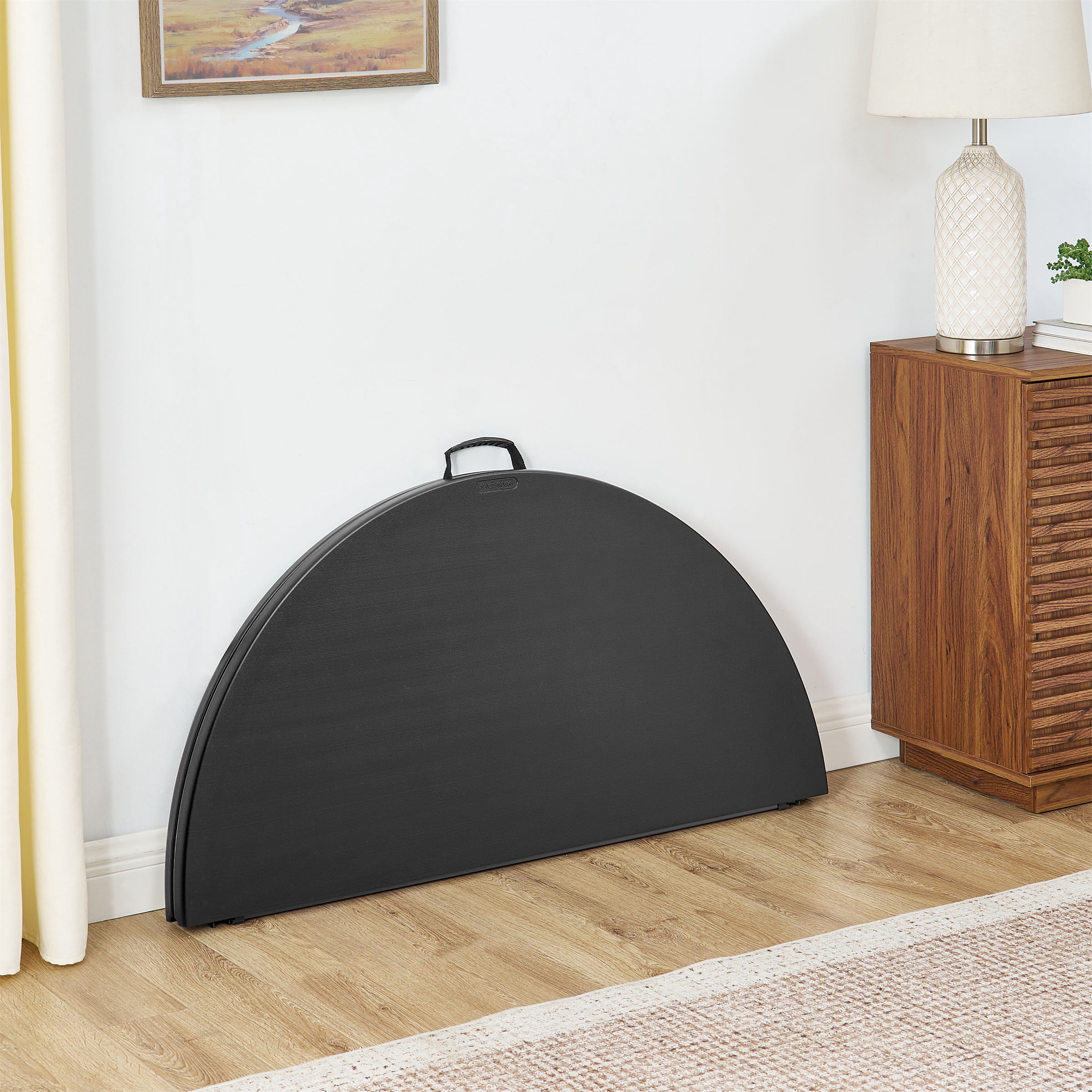Mainstays 4 Foot Fold-in-Half Round Plastic Table, Indoor Outdoor, Black