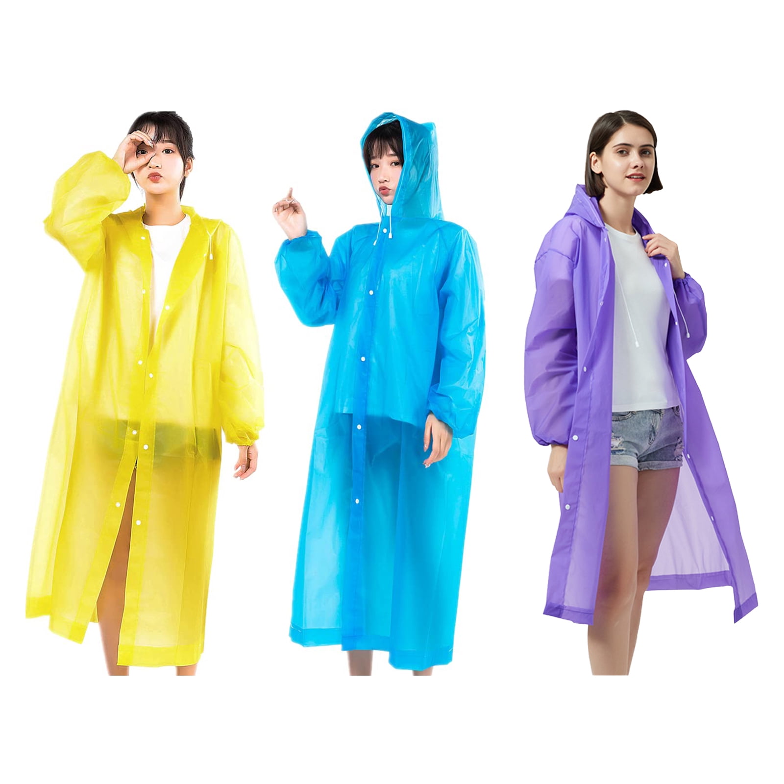 Raincoat Family Pack,Raincoats for Adults and Kids 3 Pack Emergency Ponchos with Hood Long Rain Jacket Travel Rain Coat, Size: 115