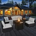 thumbnail image 1 of Costway 7 PCS Patio Furniture Set with 28" 50000 BTU Propane Gas Fire Pit Table Cushions Off White, 1 of 10