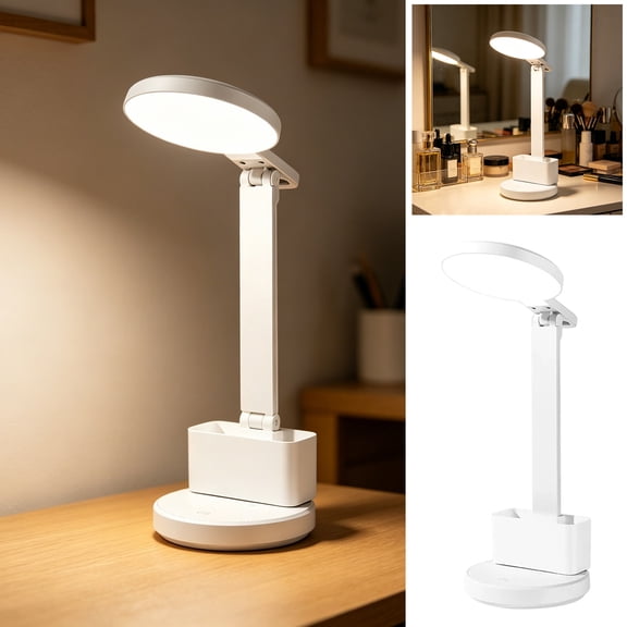 Tarmeek LED Desk Lamp, Dimmable Eye-Caring Reading Light with Foldable Arm, USB Rechargeable Wireless Portable Night Light for Bedside Table, Height Adjustable Study Lamp