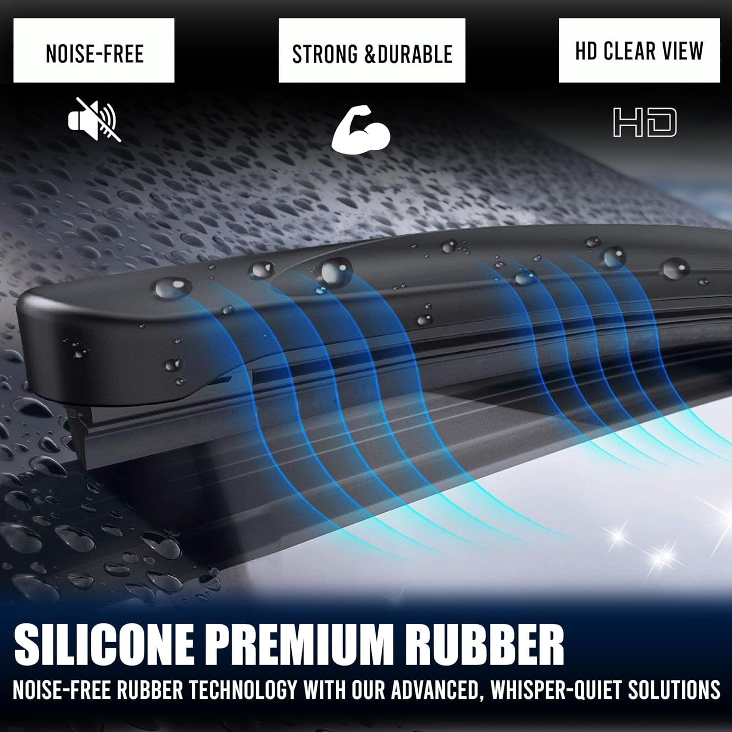 MOTOROPT Silica View – (26"+22") Silicone Windshield Wiper Blades, Black Silicone Rubber, 5x Last Longer, Front Windshield Wipers - Beam Blades, U/J Hook Type Vehicle Specific Fitment