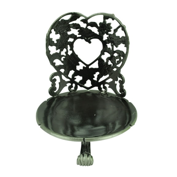 Round Candle Holder Heart & Sunflower Office Desk Cast Metal Pewter Décor
