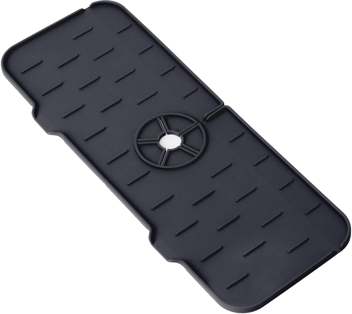 Tapis D'évier En Silicone Antidérapant Pour Cuisine - Noir Avec Trou, 34x30 Cm