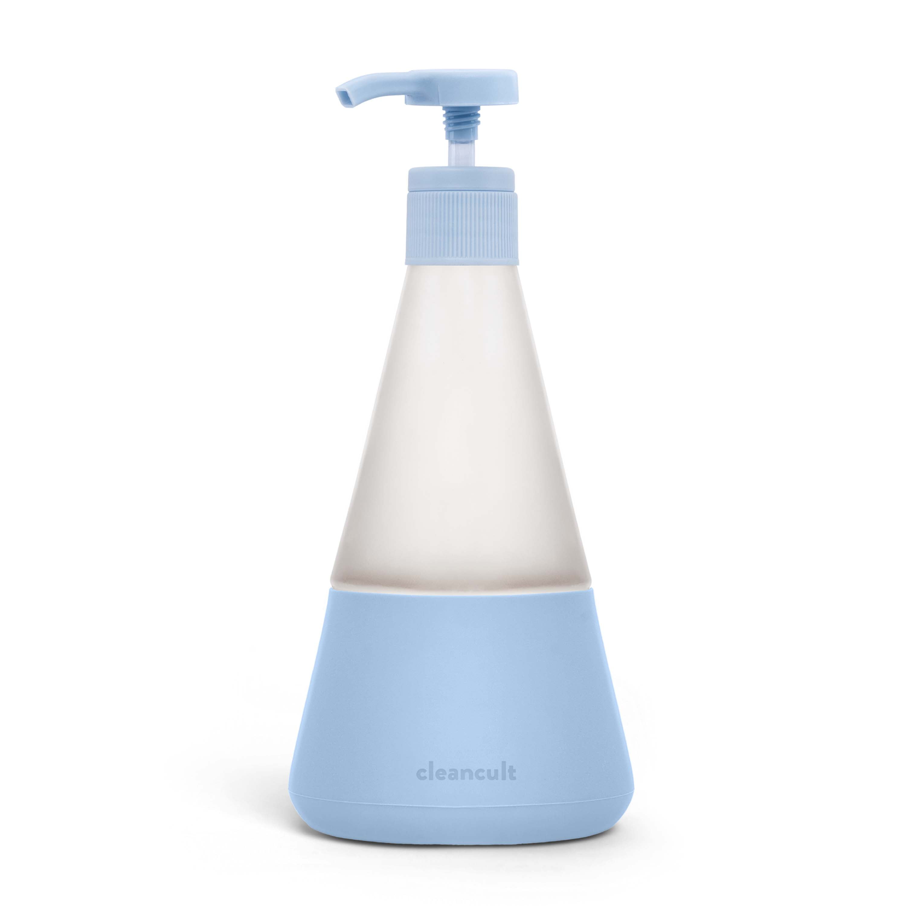 Cleancult Dish Soap Dispenser with Pump, Refillable Glass 14 oz Container, Shatter Resistant, Liquid Dishwashing Detergent, Non-Slip Grip, Matte Clear Frosted Finish, Kitchen Sink, 1 Pack - Periwinkle