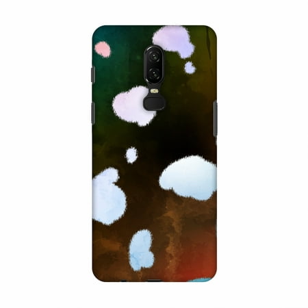 OnePlus 6 Case - Dalmatian - Washed Blues With Flora Watercolour Overall, Hard Plastic Back Cover, Slim Profile Cute Printed Designer Snap on Case with Screen Cleaning (Best Way To Wash Screens)