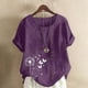 thumbnail image 2 of Vestidos Casuales Para Mujer, Blusas De Mujer De Moda Blusa informal de lino con cuello redondo, manga corta y botones para mujer, 2 of 4
