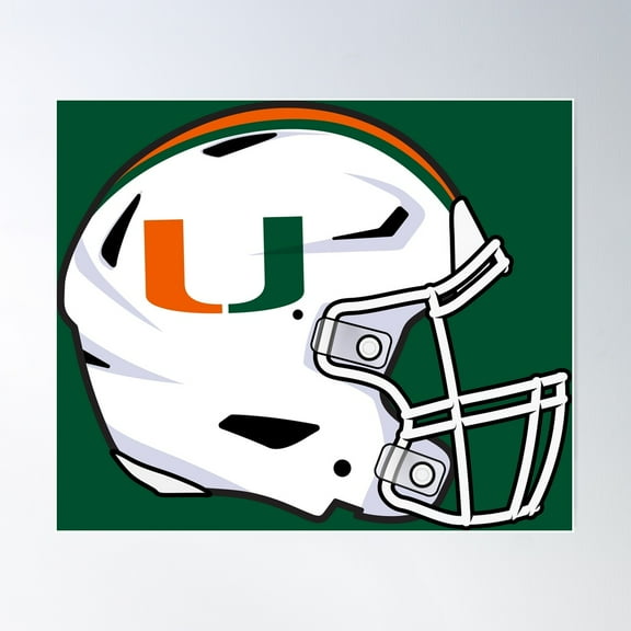 University Of Miami Florida Football Helmet Poster Wall Art, Modern Wall Decor For Living Room Bedroom, 8x12 UNFRAMED