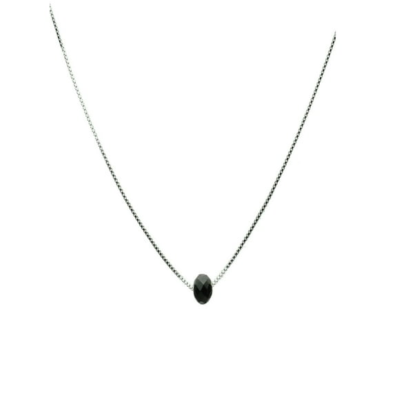 Sterling Silver Box Chain Floating Round Faceted 6mm Black Onyx Necklace Adjustable 20" 2" Extender