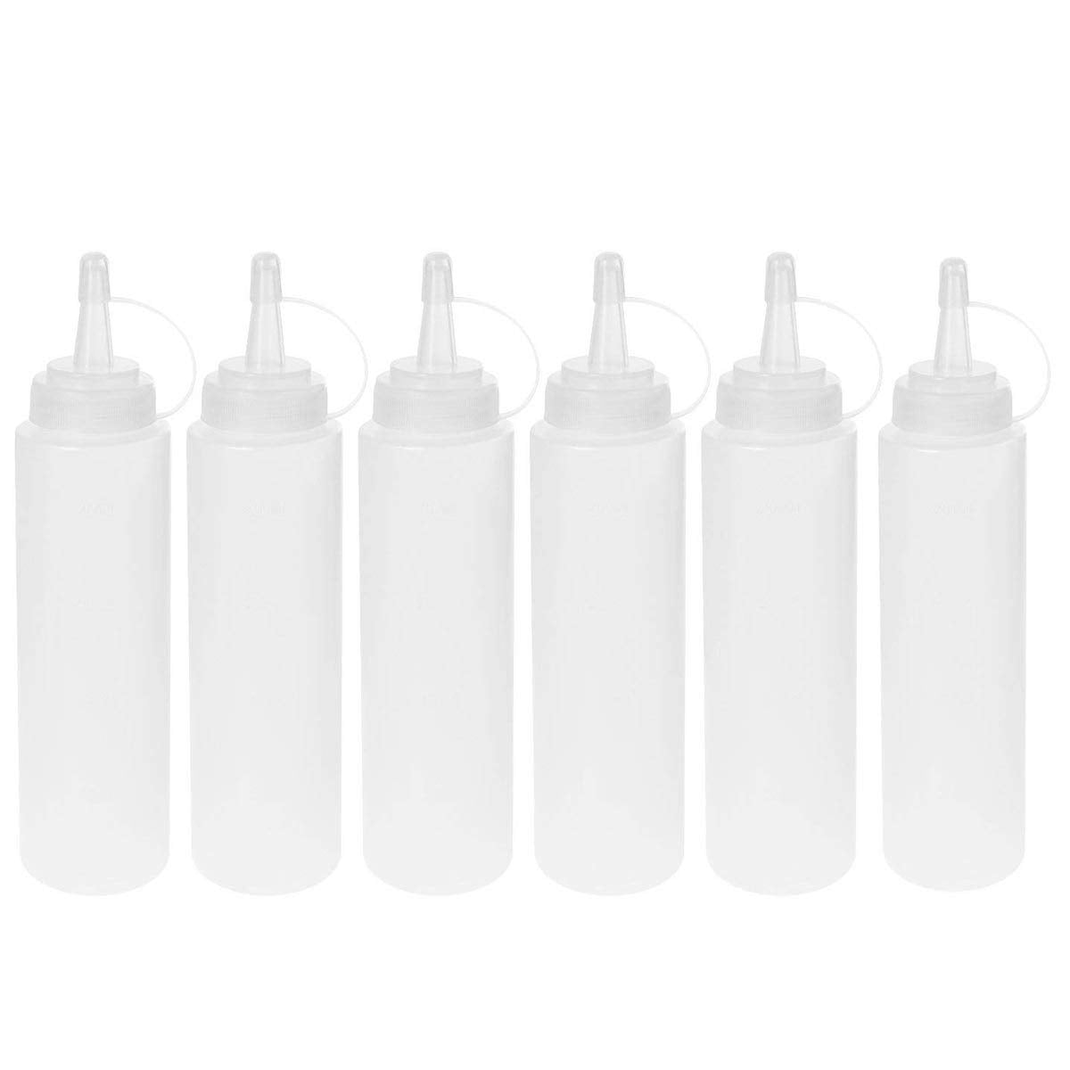 Lainrrew 4 Pcs 8 oz Plastic Squeeze Bottles Arts and Crafts Multipurpose Squirt Condiment Bottles with Caps & Measurements for Ketchup Sauce Dressing