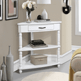 thumbnail image 3 of 3-Tier Corner Shelf Unit for Small Spaces - Triangular Storage Rack with Solid Wood Legs, Multi-Functional Apartment & Living Room Furniture, Easy Assembly (Milk White), 3 of 15