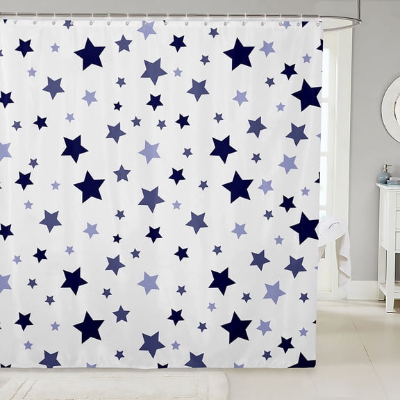 Manfei Twinkling Stars Print Shower Curtain 72Wx72L,Cute Cartoon Themed Bathroom Curtain,Purple White