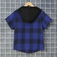 thumbnail image 3 of Toddler Boys Blue Hooded Plaid Long-sleeve Button-up Shirt With Pockets 2-7T, 3 of 6