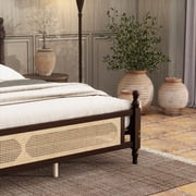 King Pine Bed with Rattan Headboard & Footboard - Espresso