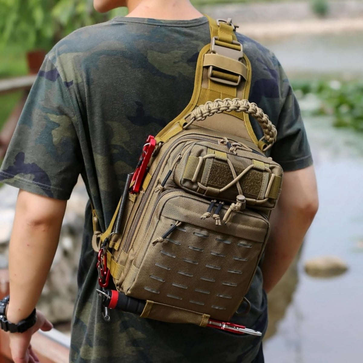 Compact Fishing Tackle Backpack with Rod Holder & Detachable Gear Box - Multi-Carry Outdoor Sport Pack for Men & Women(Brown)