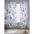 thumbnail image 2 of Starfish Conch Sheer Curtains 108 Inch Long 2 Panels, Shell Bubbles Blue Ocean Coastal Light Filtering Rod Pocket Curtains, Sheer Voile Drapes for Living Room Bedroom, 52"x108", 2 of 8