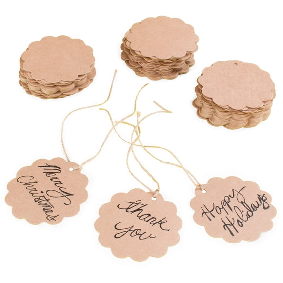 Super Z Outlet Étiquettes en Papier Marron avec Ficelles de Jute pour Fête d'Anniversaire, Décoration de Mariage, Cadeaux, Organisation, Arts et Artisanat (100 Pack)