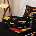 thumbnail image 5 of Manfei Watercolor Rainbow Zipper Queen Comforter Set with Fitted Sheet and 2 Pillowcases, Cute Stars Cloud Zipper Bedding Set, Black Orange, Black Reversible, 4pcs, 5 of 7