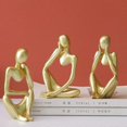 thumbnail image 3 of Mini estatua de pensador moderno, escultura abstracta, adorno decorativo creativo para el hogar, figura Zh52, enfoque dorado, 3 of 5