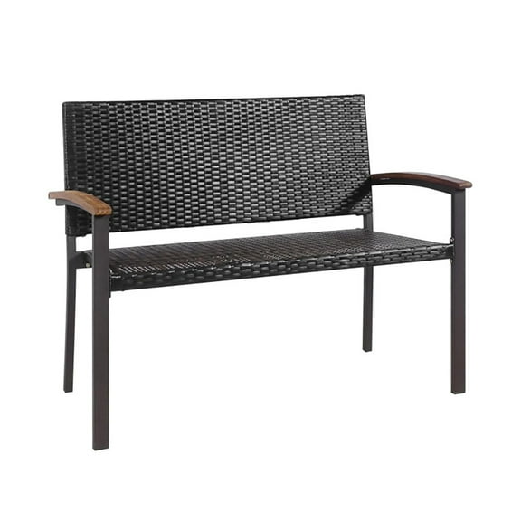 Spaco Outdoor Patio Rattan Wicker Bench with Armrest for Garden, Outdoor Bench for Park, Porch, Patio and Backyard