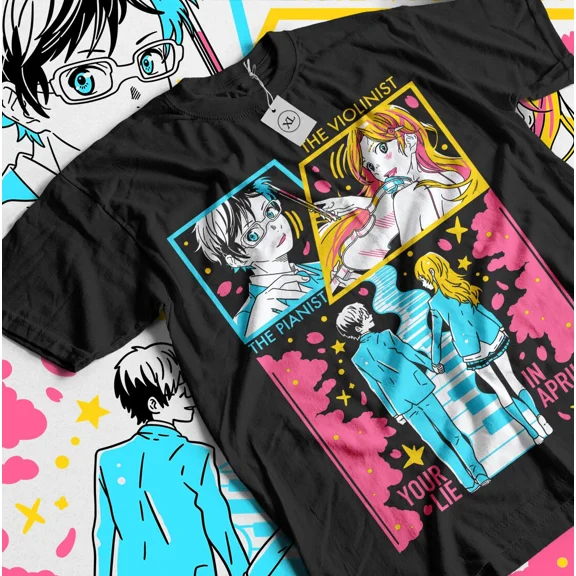 Reprint Rare Your Lie In April T-shirt Kaori Kousei Anime kaori miyazono Music Shirt All Size