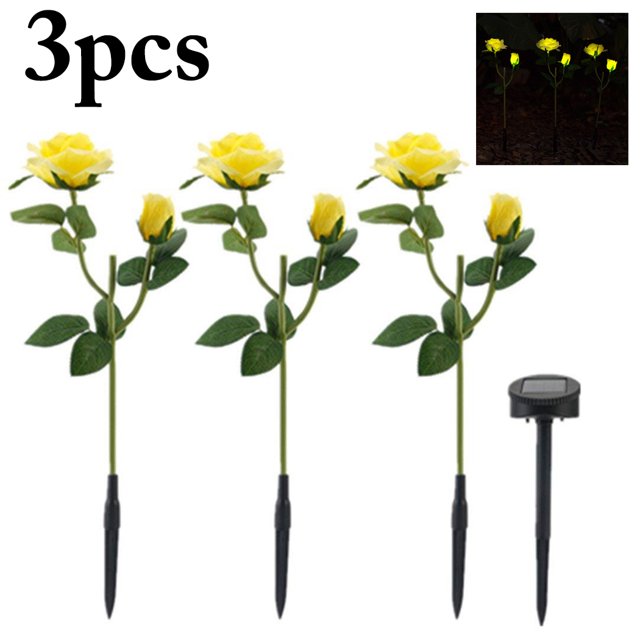 Bangcool 3PCS Garden Stake Light Simulated Rose Flower Patio Light Garden Ground Light