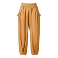 thumbnail image 6 of Zjunqe Summer Lightweight Gauze Linen Pants for Women Smocked High Waisted Wide Leg Flowy Bootcut Trousers Business Casual Pant Relaxed Fit Yoga Lounge Harem Pants Loose Fit Jogger Pants Yellow Xxl, 6 of 6