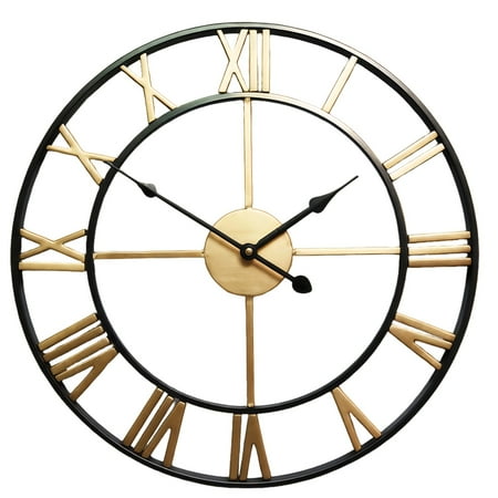 16 Inch Large Metal Wall Clock, Farmhouse Oversized Silent Black Iron Wall Clock with Arabic Numerals, Vintage Industrial Design for Indoor Outdoor Garden Patio Pool Yard Home Decoration