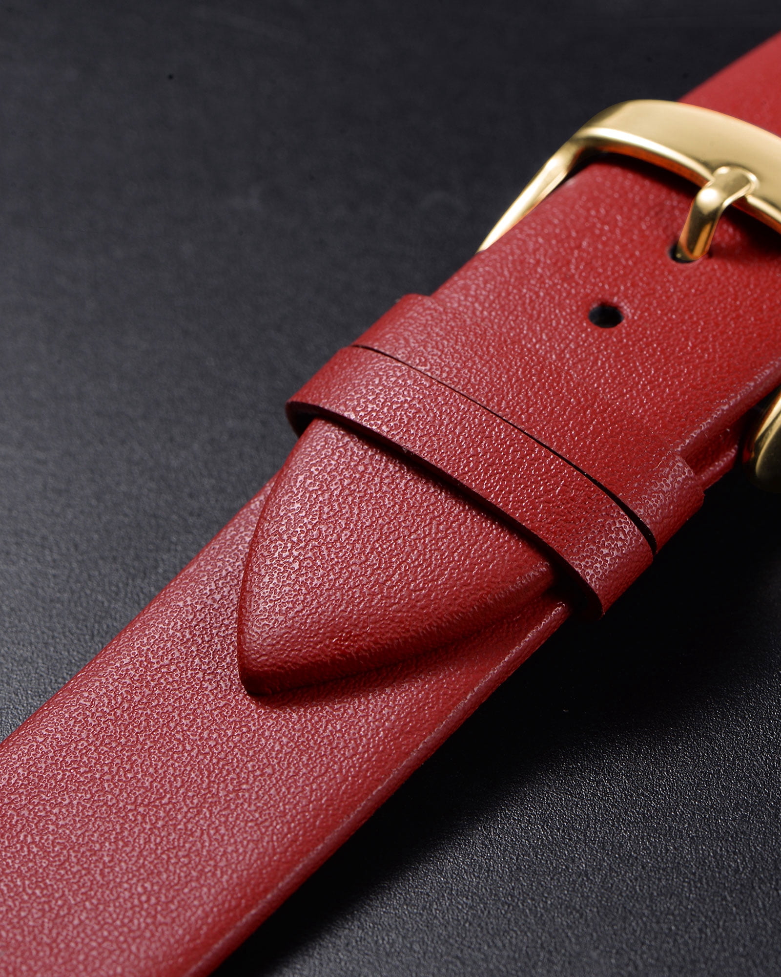 Unique Bargains Multi-sizes Genuine Leather Band Flat Thin Elegant Leather Watch Strap  18mm Red Band with Gold Buckle