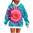 thumbnail image 2 of Zedker Women'S Fashion Tie-Dyed Long Sleeve Hooded Sweatshirts with Kangaroo Pockets,Comfy Adjustable Hood Cord Loose Tops for Fall,Red,L, 2 of 5